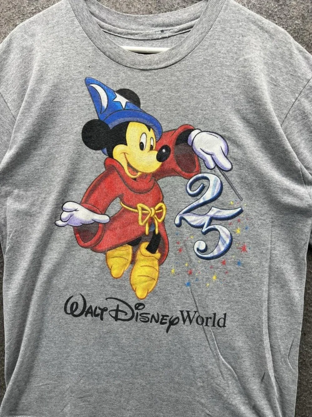 Vintage Disney Shirt Mens Small Gray Mickey Mouse 25th Graphic Tee Crewneck WDW